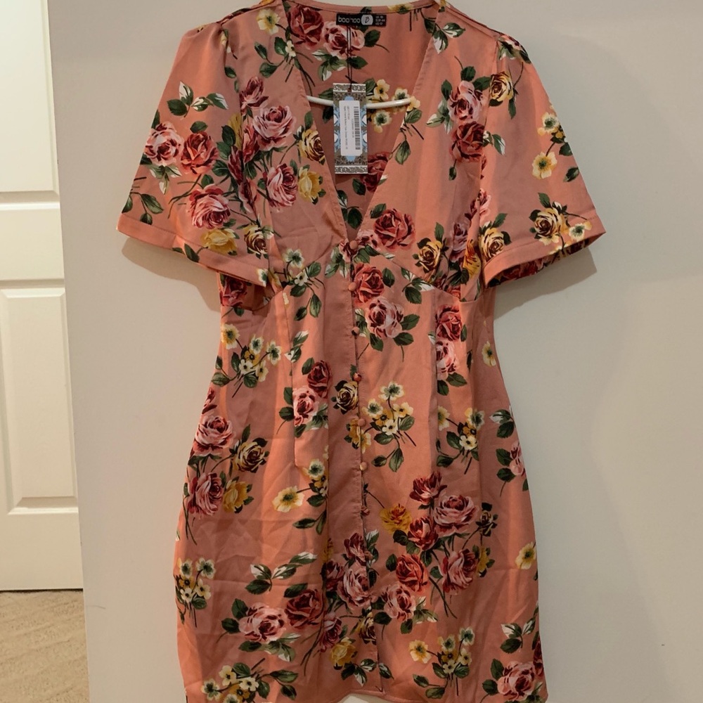 Satin floral tea dress
